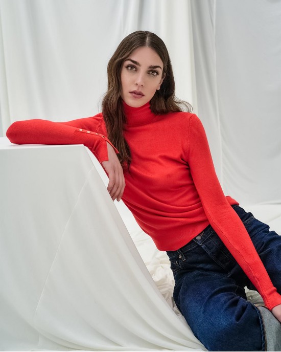 Tailor Made Gold Buttons Turtleneck Coral Πουλόβερ