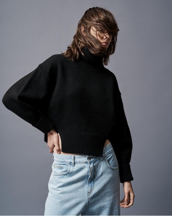 Tailor Made Oversized Knit Turtleneck Black Πουλόβερ