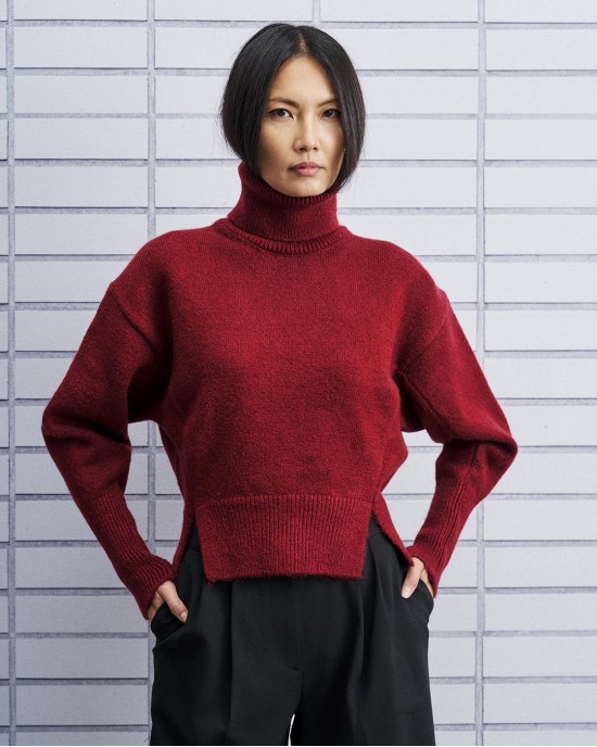 Tailor Made Oversized Knit Turtleneck Bordeaux Πουλόβερ