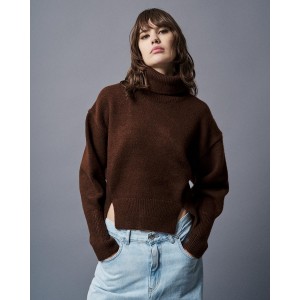 Tailor Made Oversized Knit Turtleneck Coffee Πουλόβερ