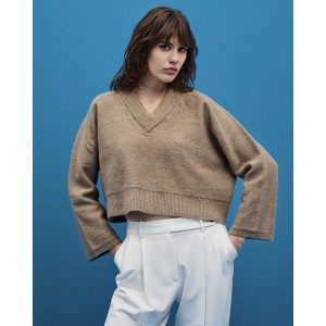 Tailor Made Relaxed Knit V Neck Πουλόβερ Beige