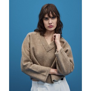Tailor Made Relaxed Knit V Neck Πουλόβερ Beige