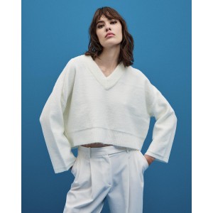 Tailor Made Relaxed Knit V Neck Πουλόβερ Off White