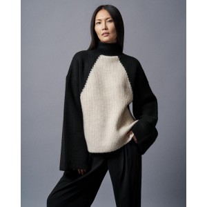 Tailor Made Oversized Intarsia 2colours Knit Black/Ecru Πουλόβερ
