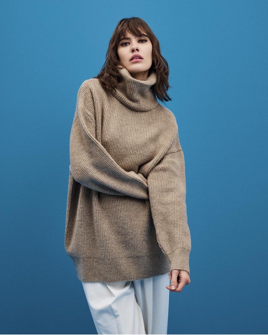 Tailor Made Relaxed Knit Turtleneck Πουλόβερ Beige