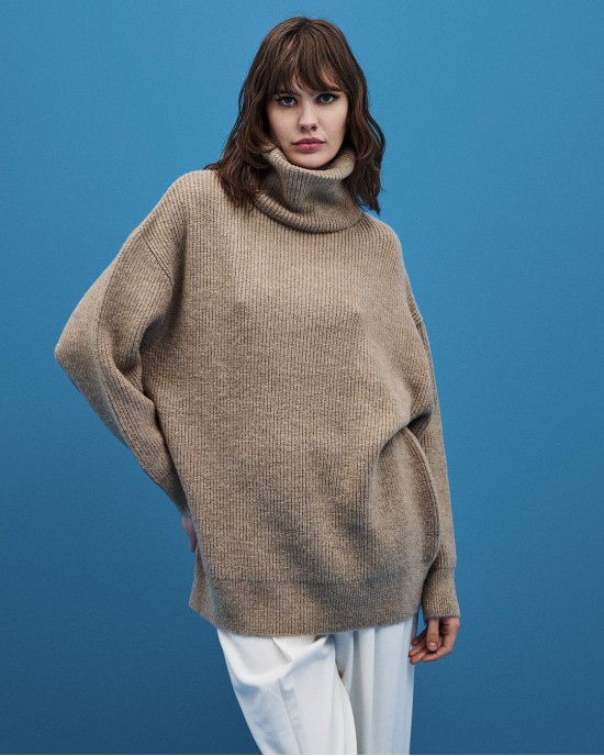 Tailor Made Relaxed Knit Turtleneck Πουλόβερ Beige