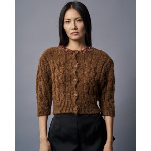 Tailor Made Knit Cropped With Stones Embroidered On Collar Coffee Ζακέτα