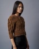 Tailor Made Knit Cropped With Stones Embroidered On Collar Coffee Ζακέτα