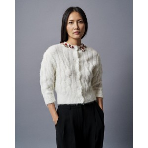 Tailor Made Knit Cropped With Stones Embroidered On Collar Off White Ζακέτα