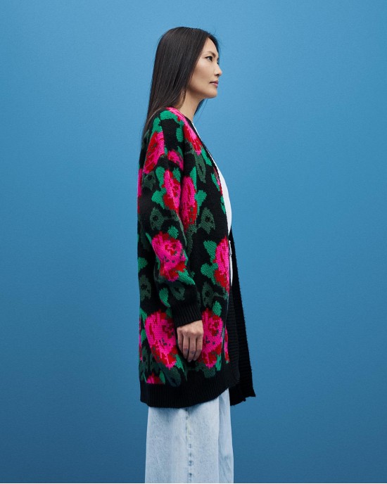 Tailor Made Oversized Flowers Knit Black Ζακέτα