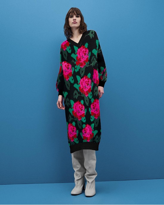 Tailor Made Oversized Flowers Knit Black Φόρεμα