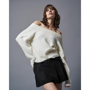 Tailor Made Shoulder Off Cropped Off White Πουλόβερ