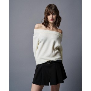 Tailor Made Shoulder Off Cropped Off White Πουλόβερ