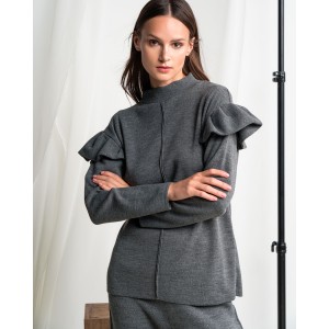Tailor Made Knitwear Μπλούζα Με Βολάν Στους Ώμους Γκρι