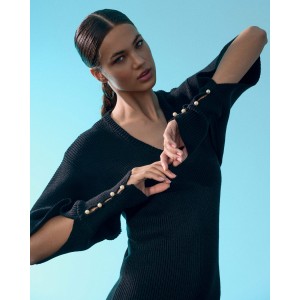 Tailor Made Knitwear Πλεκτό Φόρεμα Με Πέρλα Στο Μανίκι Μαύρο