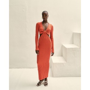 Tailor Made Knitwear Resort Rib Χιαστί Δέσιμο Orange Φόρεμα