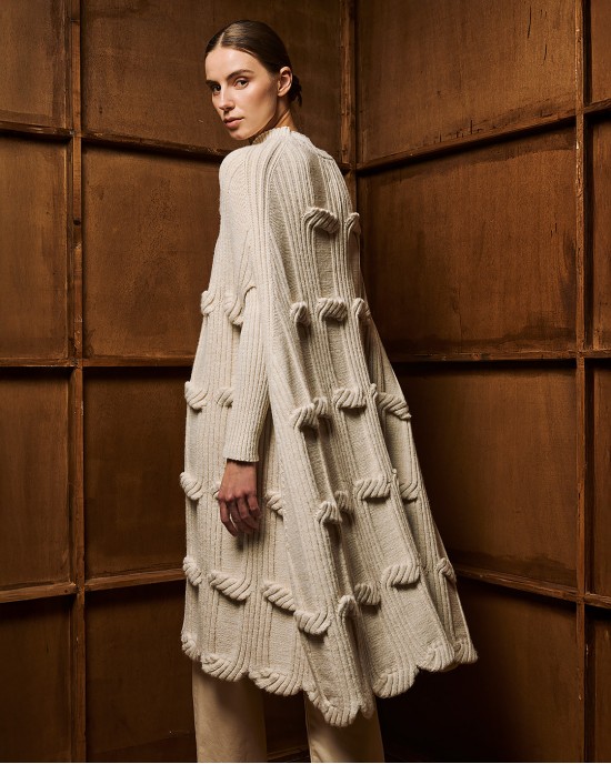 Tailor Made Long Knit Off-White Κάπα