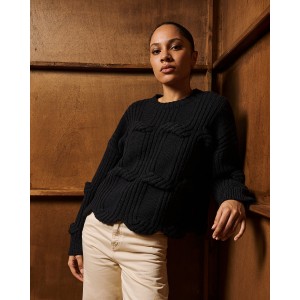 Tailor Made Cable Knit Black Πουλόβερ