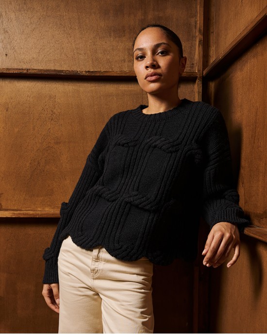 Tailor Made Cable Knit Black Πουλόβερ