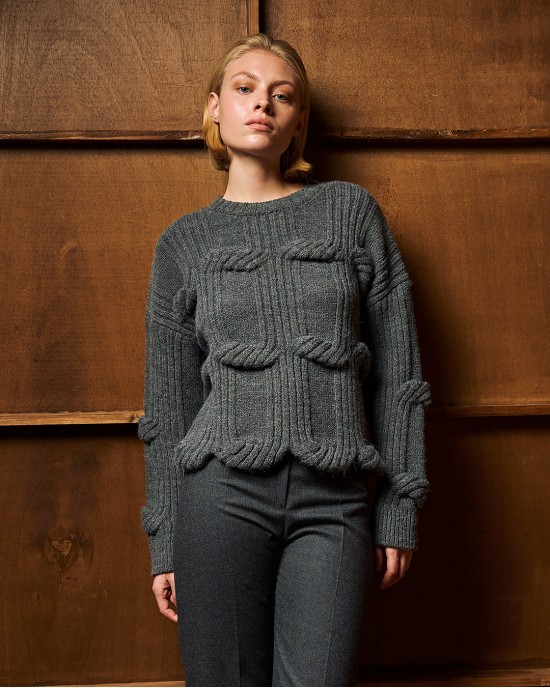 Tailor Made Cable Knit Grey Πουλόβερ