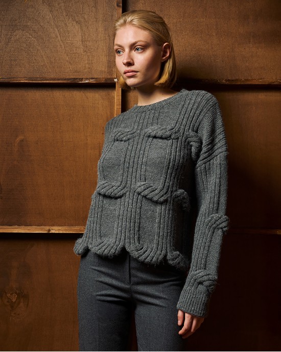 Tailor Made Cable Knit Grey Πουλόβερ