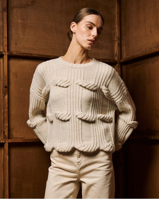 Tailor Made Cable Knit Off-White Πουλόβερ