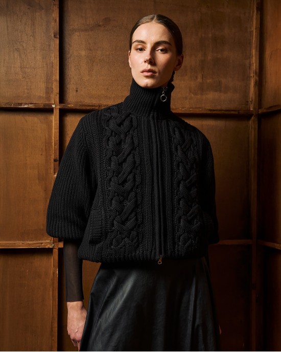 Tailor Made Cable Knit Black Ζακέτα