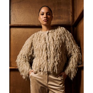 Tailor Made Short Fringed Knit Beige Ζακέτα