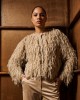 Tailor Made Short Fringed Knit Beige Ζακέτα