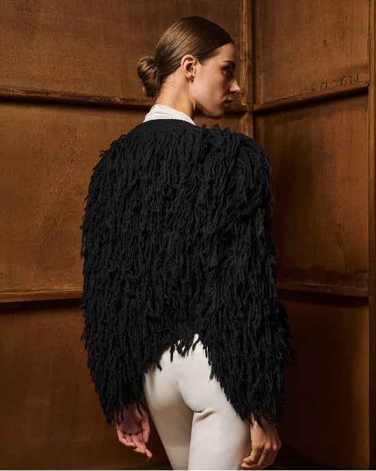 Tailor Made Short Fringed Knit Black Ζακέτα