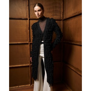 Tailor Made Long Fringed Knit Black Ζακέτα Tailor Made Long Fringed Knit Black Ζακέτα