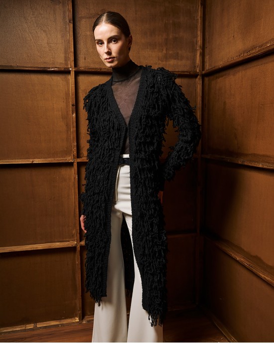 Tailor Made Long Fringed Knit Black Ζακέτα Tailor Made Long Fringed Knit Black Ζακέτα