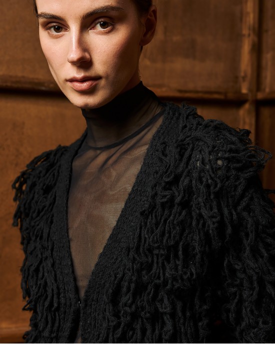 Tailor Made Long Fringed Knit Black Ζακέτα Tailor Made Long Fringed Knit Black Ζακέτα