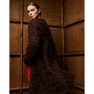 Tailor Made Long Fringed Knit Coffee Ζακέτα Tailor Made Long Fringed Knit Coffee Ζακέτα
