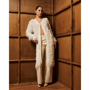 Tailor Made Long Fringed Knit Off White Ζακέτα Tailor Made Long Fringed Knit Off White Ζακέτα