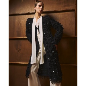 Tailor Made Long Fringed Knit Black Ζακέτα