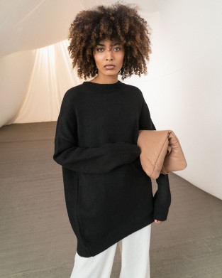 Tailor Made Oversized Round Neck Knit Black Πουλόβερ