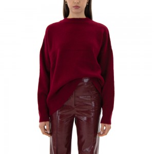 Tailor Made Oversized Round Neck Knit Bordeaux Πουλόβερ