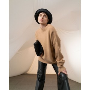Tailor Made Oversized Round Neck Knit Camel Πουλόβερ Tailor Made Oversized Round Neck Knit Camel Πουλόβερ