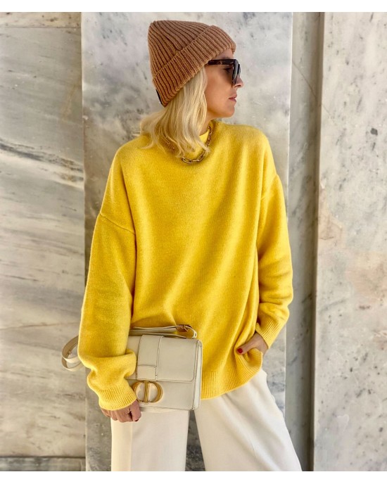 Tailor Made Oversized Round Neck Knit Yellow Πουλόβερ Tailor Made Oversized Round Neck Knit Yellow Πουλόβερ