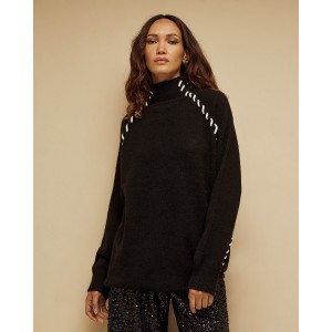 Tailor Made Knit With Extra Thread On Seams Black Πουλόβερ