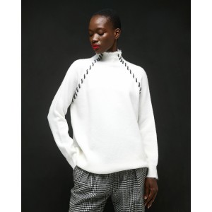 Tailor Made Knit With Extra Thread On Seams Off White Πουλόβερ