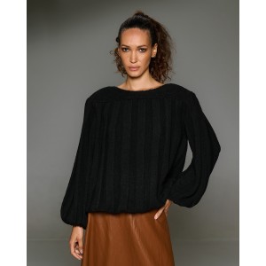 Tailor Made Oversized Nostalgic Wide-neck Knit Black Πουλόβερ