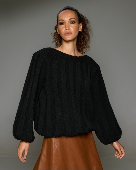 Tailor Made Oversized Nostalgic Wide-neck Knit Black Πουλόβερ