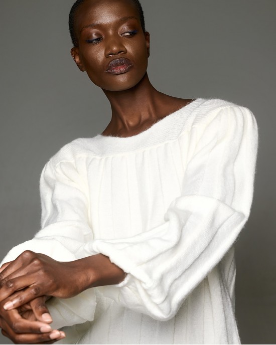 Tailor Made Oversized Nostalgic Wide-neck Knit Off White Πουλόβερ