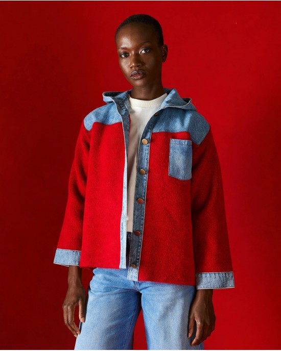 Tailor Made Denim Hood Shoulders & Pocket Red Ζακέτα