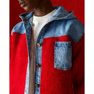 Tailor Made Denim Hood Shoulders & Pocket Red Ζακέτα