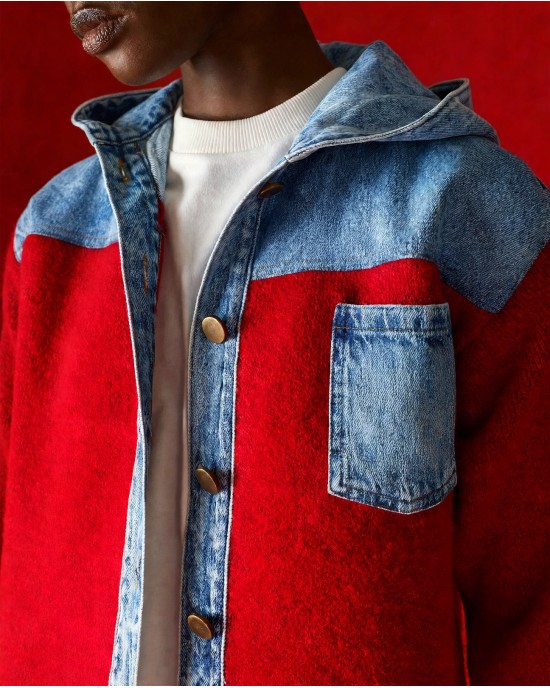 Tailor Made Denim Hood Shoulders & Pocket Red Ζακέτα