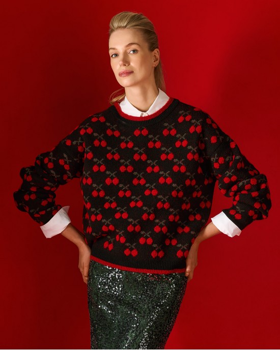 Tailor Made Knit With Cherries Black Πουλόβερ