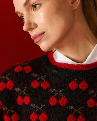 Tailor Made Knit With Cherries Black Πουλόβερ